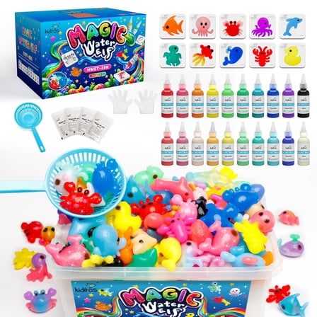 Kiditos Magic Water Elf Toy Kit–Squishies for Kids, 20 Gels & 10 Molds, Magic Gel Water Pets Sensory Toy, Fun DIY Craft Kit, Party Favors, Birthday & Christmas Gifts for Kids Ages 3 