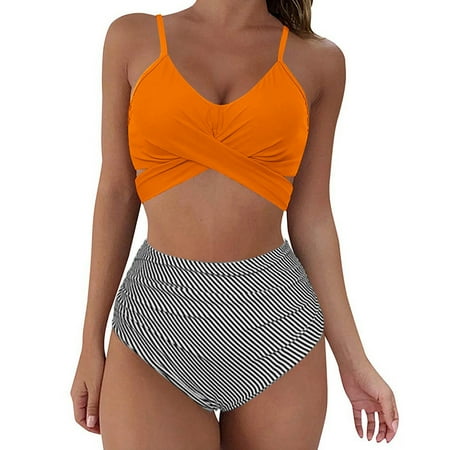Awdenio Bikini Sets Two Piece Swimsuit for Women Ladies Two Piece Vintage Swimsuit Printed Wrap Cutout Bikini Sets Swimwear Push Up High Waist Bikini With Bottom