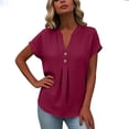 thumbnail image 3 of Sokhug Womens V Neck Henley Blouse Short Sleeve Button Front Pleated Tops Casual Loose Fit Tunic Shirts for Work Office, 3 of 6