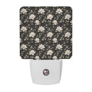 Magnolia Blossoms Night Lights, Rustic White Buds Green Vines Botanical Stem Smart Auto Dusk to Dawn Sensor Nightlights Plug-in Nightlight for Bedroom Bathroom Living Room Kitchen Hallway