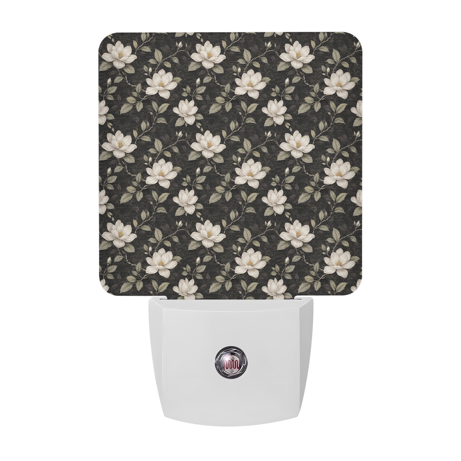 Magnolia Blossoms Night Lights, Rustic White Buds Green Vines Botanical Stem Smart Auto Dusk to Dawn Sensor Nightlights Plug-in Nightlight for Bedroom Bathroom Living Room Kitchen Hallway