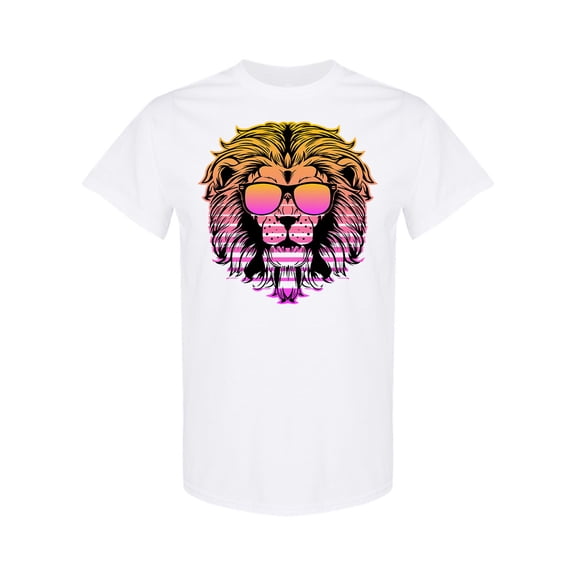 Neon Lion With Glasses Design T-Shirt Men -Image by Shutterstock, Male x-Large