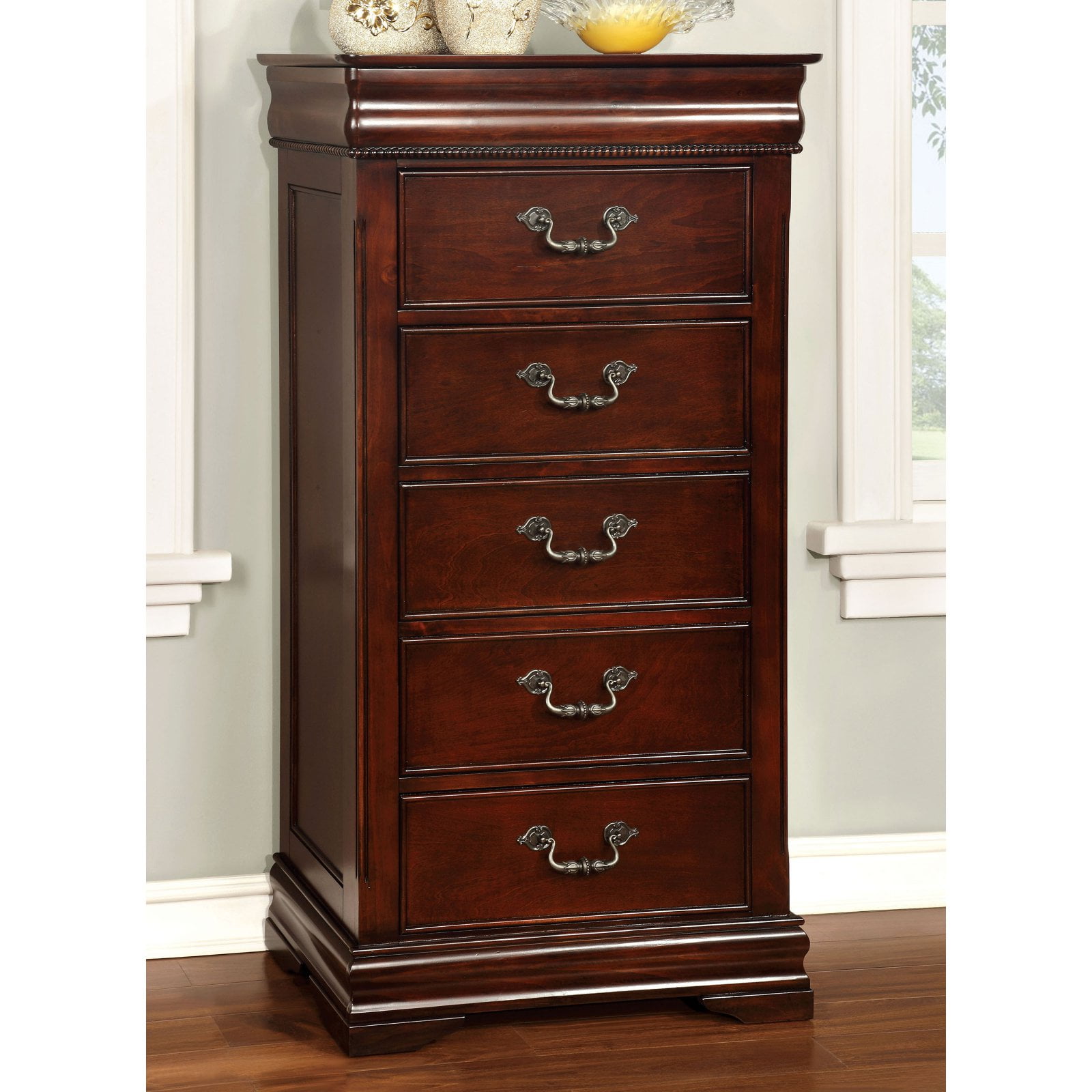 Furniture Of America Grand Central 5 Drawer Jewelry Chest With Mirror Cherry
