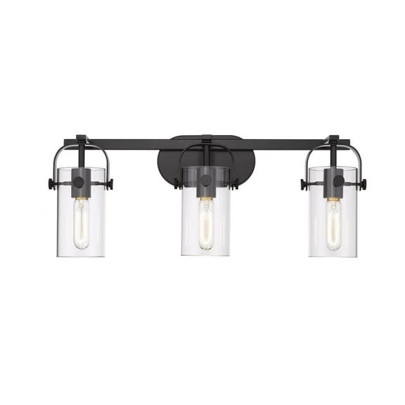 Innovations Lighting 423-3W-BK-4CL-LED Pilaster - 3 Light Bath Vanity In Industrial Style-11 Inches Tall and 24.25 Inches Wide Matte Black Finish