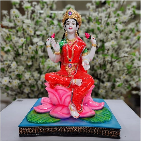 Large Lakshmi Ma Statue in Marble Dust Indian Handmade Goddess Lakshmi Ma Idol Laxmi Sculpture Hindu Diwali Pooja Statue Lakshmi Figurine Goddess of Wealth & Money Temple Decor - AtoZ India Cart