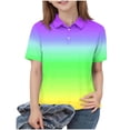 thumbnail image 2 of Camisa informal de manga corta con botones y solapa estampada para niños y niñas, de poliéster, 2 of 7