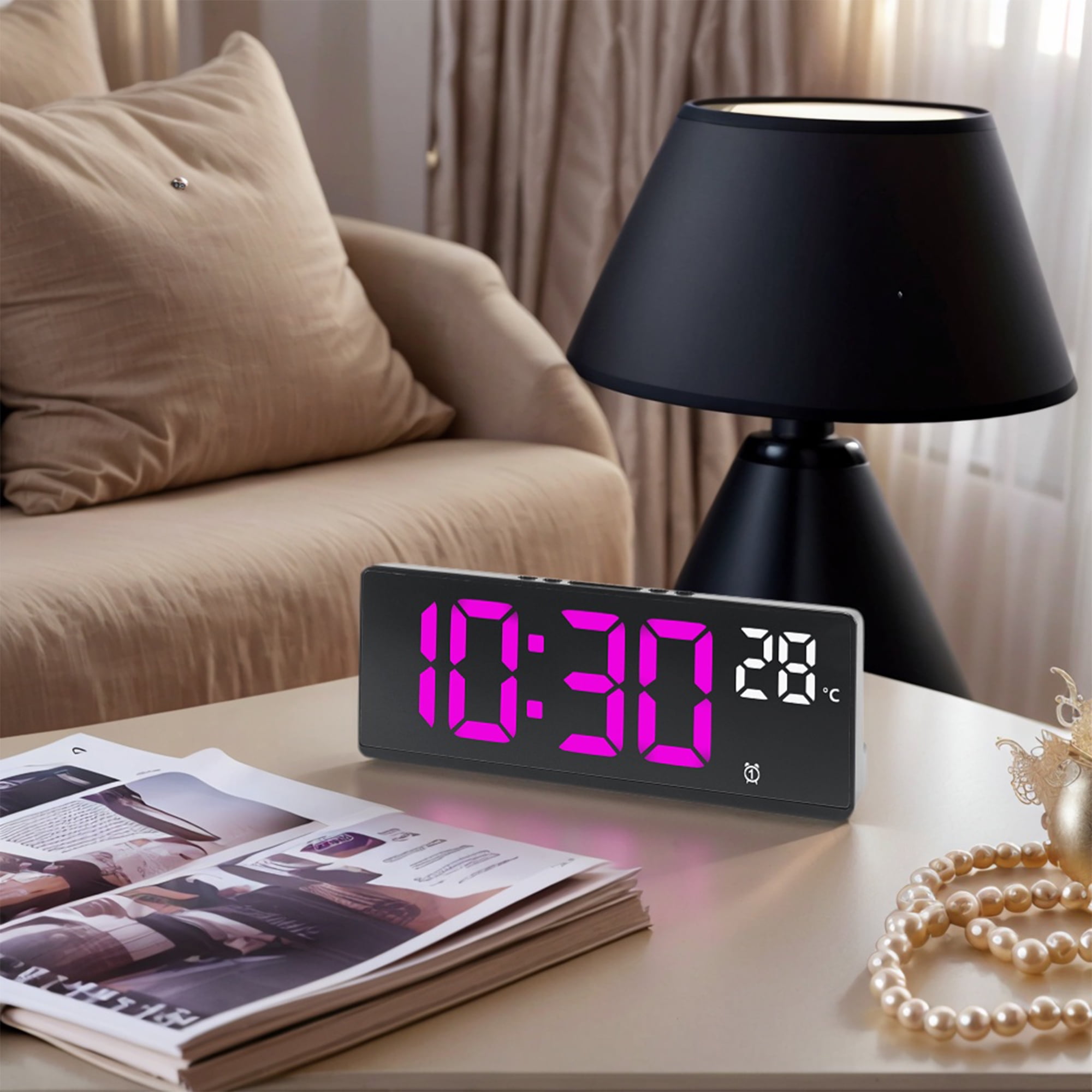 Unique Bargains Large LED Display Dual Alarms Rose Red 6.8"L x 0.9"W x 2.6"H