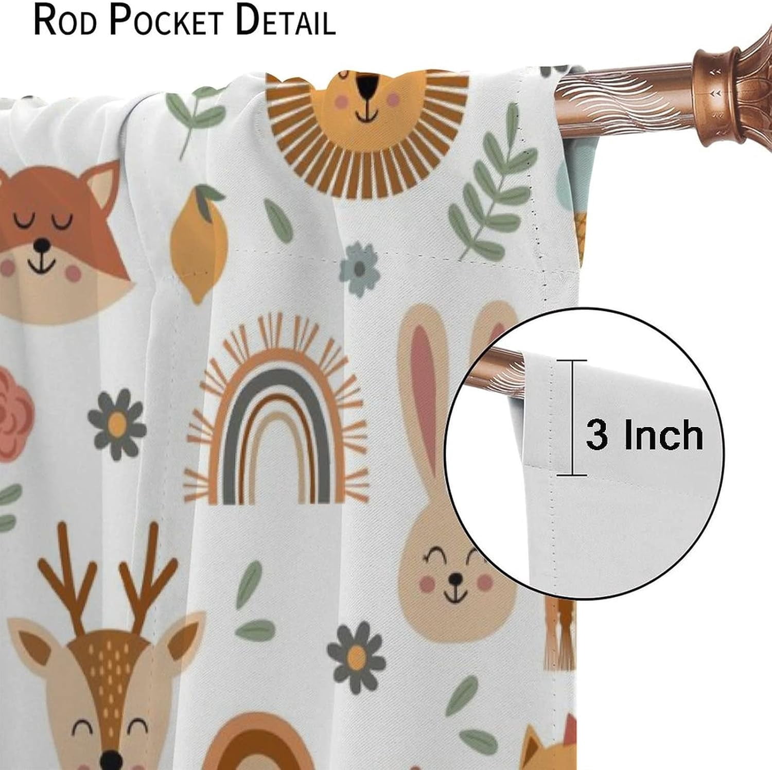 Kids Colorful Animals Curtains Cute Cartoon Funny Wildlife Rainbow Flower Leaf Art Print for Kids Bedroom Nursery Decor Rod Pocket Blackout Window Drapes 2 Panels 42x63in