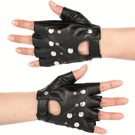 TELOLY Black Leather Punk Style Gloves,Gothic Gloves Men Women,Dancing Mittens Retro Punk Glove for Men Women Adults