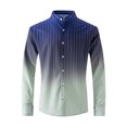 thumbnail image 4 of Hawaiian Shirts for Men Long Sleeve Button-Down Stand Collared T-Shirts Mens Casual Lightweight Gradient Stripe Printed Beach Tees Tops, 4 of 8