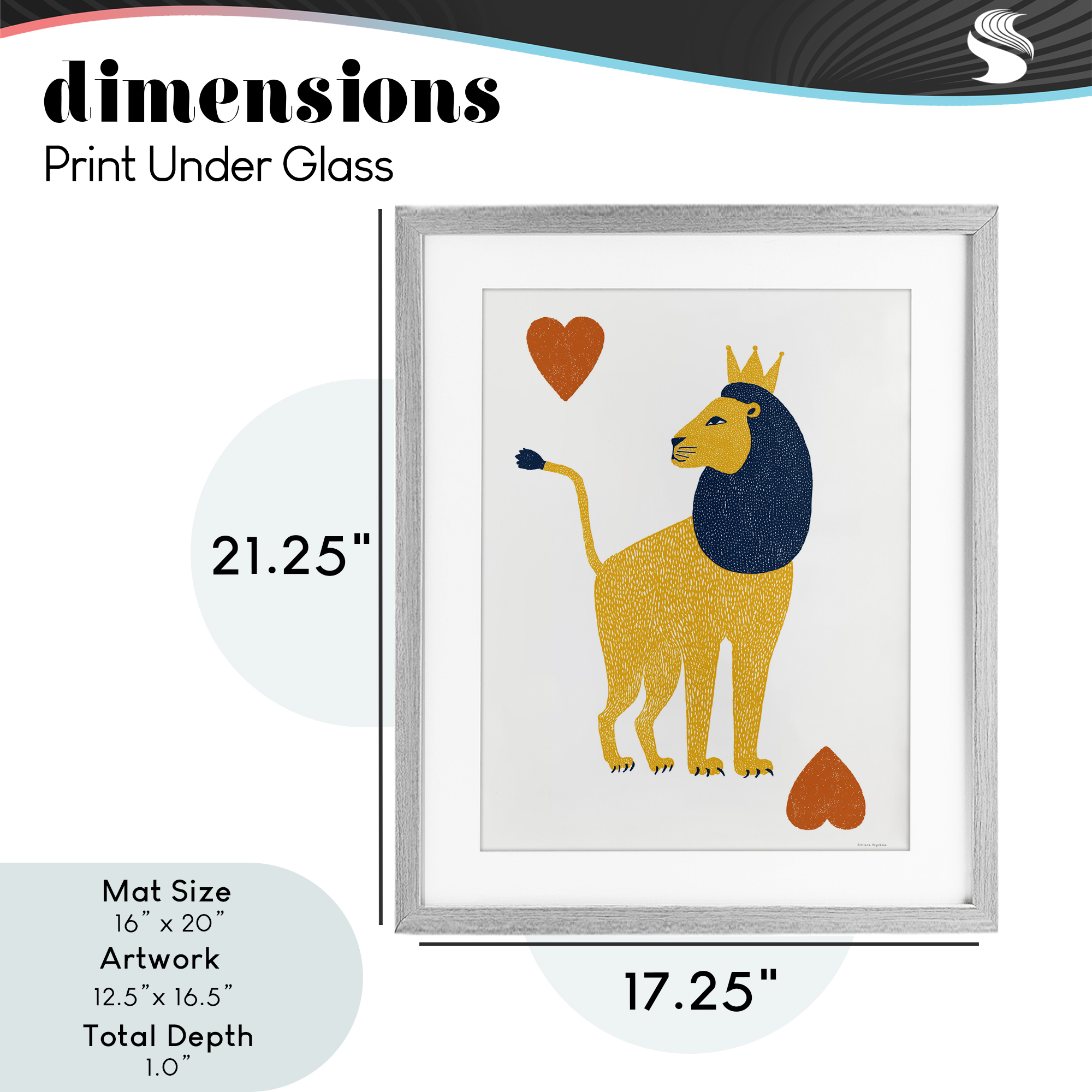 Lion & Hearts Card Gray Framed Print Under Glass, design by Svetlana Aleynikova