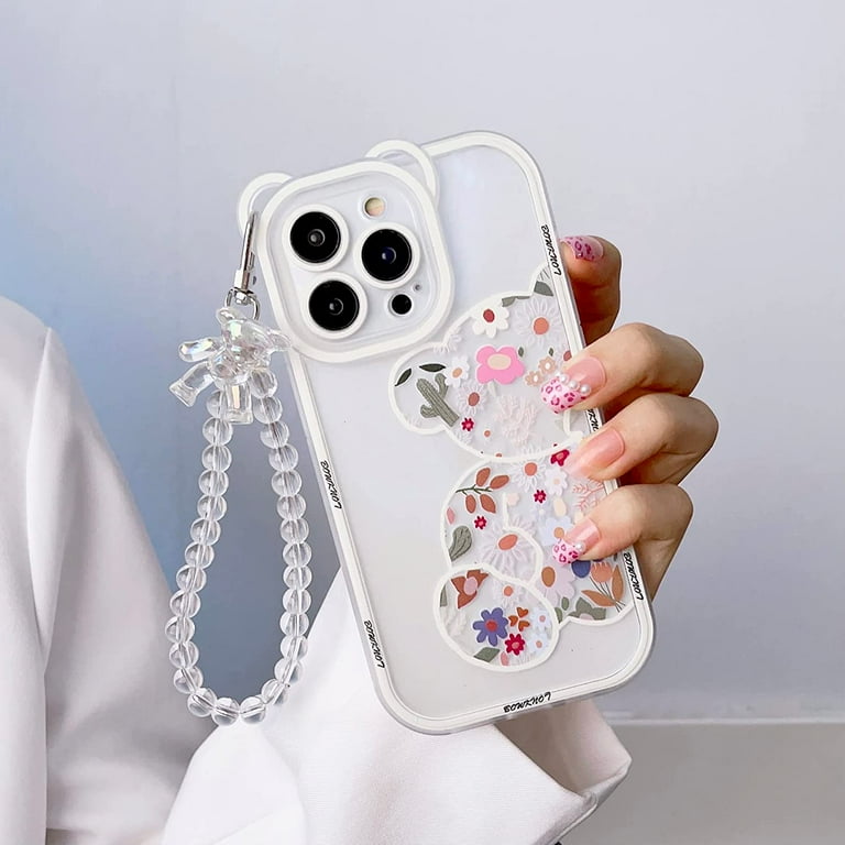 iPhone 11 Pro Max Bear Case, Cute Flowers Bear Camera Protector