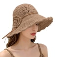 thumbnail image 2 of Floral Tie Wide Brim Hat, Straw Casual Sun Cap, Outdoor Travel Headwear, Women Light Comfortable Foldable Hat for Seaside Leisure Outing Summer Anti Sun Stylish Headgear,Khaki, 2 of 8