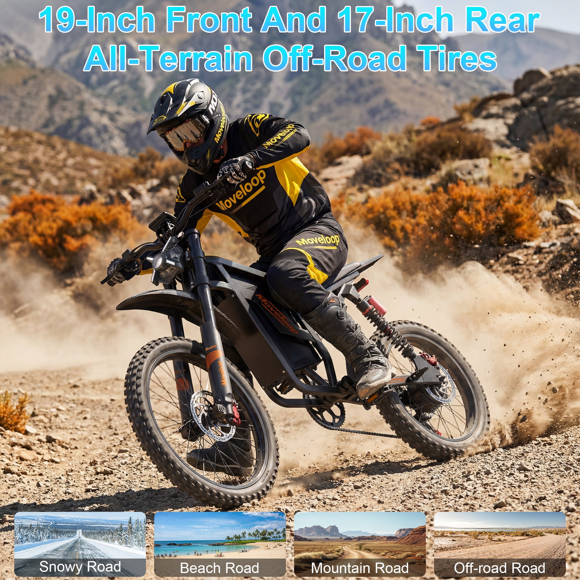 Moveloop Electric Bikes for Adults, 3000W Peak 35MPH Dirt Ebike, 48V 22.4AH Battery, 19" Off-Road Tire Electric Mountain Bike, UL2849, NFC Unlock