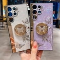 thumbnail image 6 of Case for Galaxy S23 Ultra,3D Butterfly Kickstand Bling Glitter Diamond Marble Ring Stand Shockproof Women Girls Rhinestone Phone Case for Samsung Galaxy S23 Ultra 5G,6.8" 2023 (DLH Gold), 6 of 11