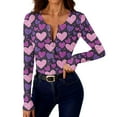 thumbnail image 6 of Tbopshirt Womens Tops Button Down Stretch Casual Long Sleeve V Neck Valentine's Day Heart Print Slim Fit Graphic Purple,2XL, 6 of 9