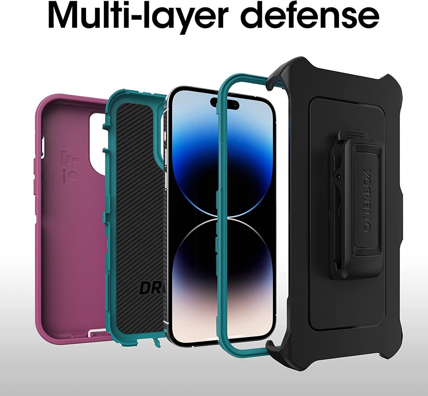 OtterBox Defender Series Screenless Edition Case for iPhone 14 Pro Max Only - Holster Clip Included - Non-Retail Packaging - Canyon Sun Pink