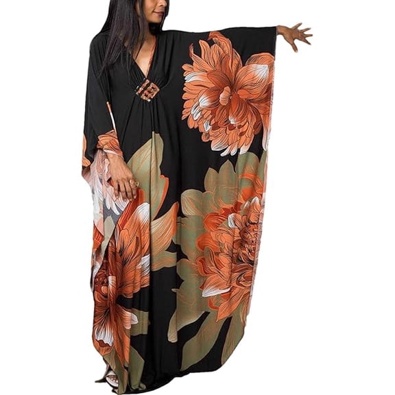 Womens Caftan Floral Print Kaftan Dress Short Sleeve Swimsuit Cover up Loungewear for Summer