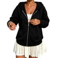 thumbnail image 3 of Evdexr Zip Up Hoodies for Women Lightweight Long Sleeve Sweatshirt Jacket Comfort Plus Size Loose Fit Hooded Coat with Pockets Black 3XL, 3 of 4