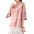 thumbnail image 5 of YM YOUMU Women Floral Blouse Ethnic Embroidery Floral Shirt 3/4 Sleeve Tops, 5 of 5