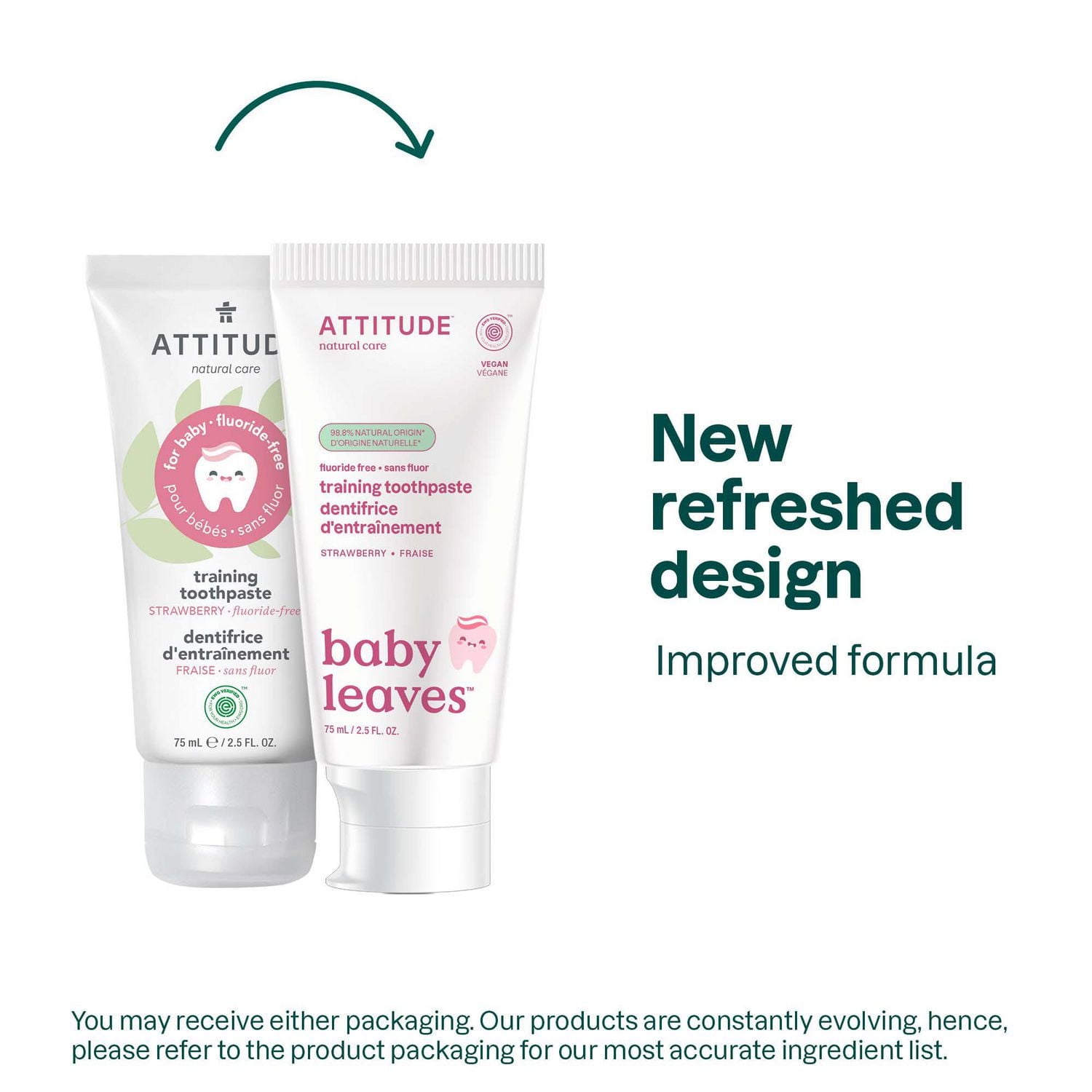 ATTITUDE baby leaves, Training Toothpaste, Fluoride Free, Strawberry, 75 mL