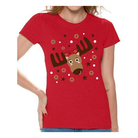 Awkward Styles Ugly Christmas Deer Tshirt for Women Funny Christmas Shirts Reindeer Ugly Christmas T Shirt Holiday Outfit Christmas Party Tshirt Xmas Reindeer Tshirt Women's Xmas Tshirt Holiday