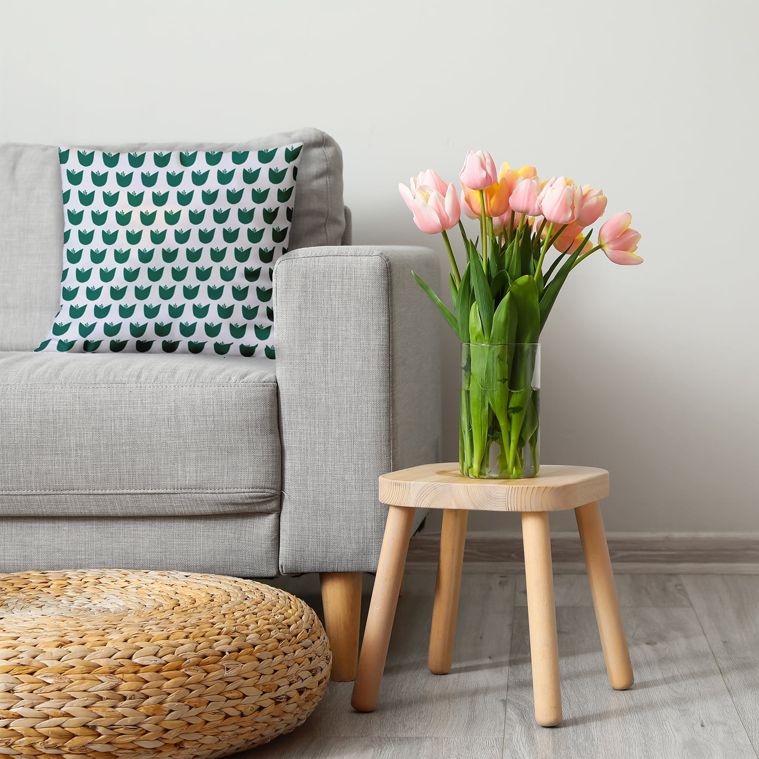 18"x18" Simply Daisy Simple Tulip Design Poly Accent Pillow, Green Qty 1