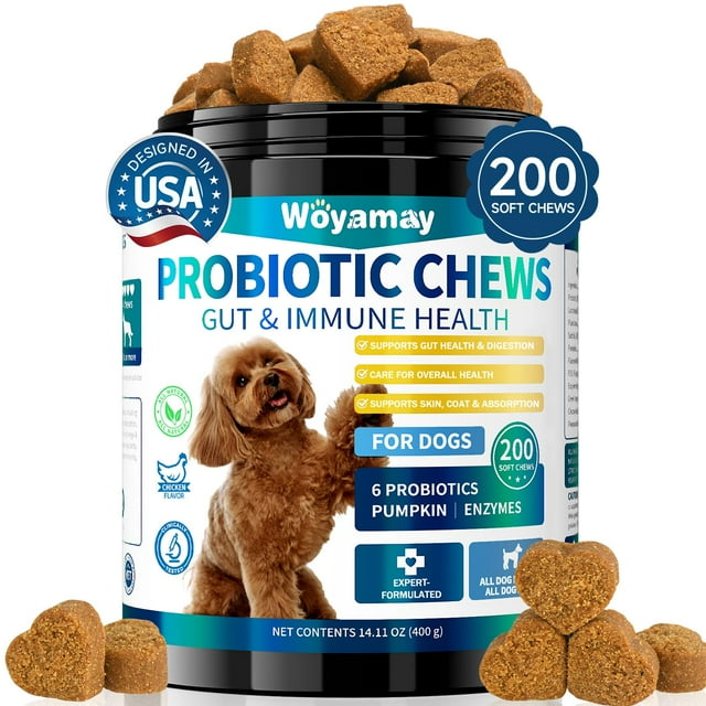 Probiótico para perros Woyamay 200 golosinas para la salud digestiva