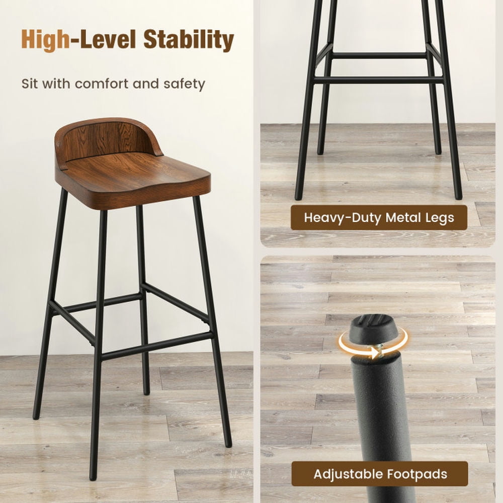 Demi Bonn 29" Industrial Bar Stools with Low Back and Footrests, Modern Kitchen Dining Chair, Brown