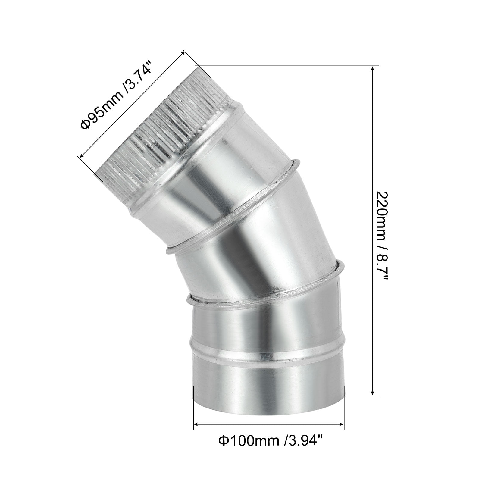 Uxcell 4" OD 45 Degree Elbow Duct Pipe Connector, HVAC Ventilation Chimney Flue Tube Adjustable Connector