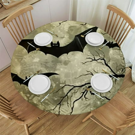 

Autua Bats Round Tablecloth Stain-Resistant Washable Indoor Outdoor Restaurant Wedding Party Polyester Waterproof Halloween Resistant Fabric 38 -42