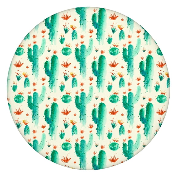 Waterproof Round Tablecloth Oxford Fabric with Cactus Succulent Print Elastic Edge Fits 45"-52" Table Ideal for Garden and Picnic