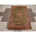thumbnail image 1 of Wow Gold Green Floral Medallion Rectangle Area Rug Hand Knotted Wool Silk Carpet (5 x 3)', 1 of 9