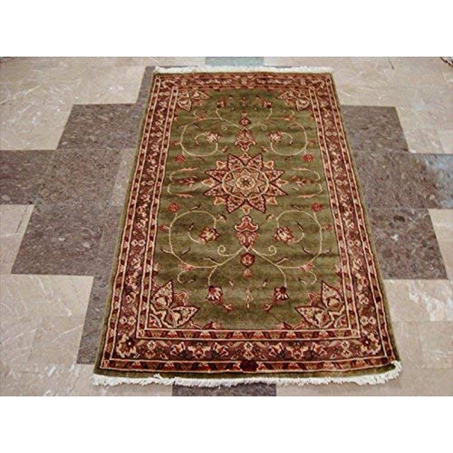 Wow Gold Green Floral Medallion Rectangle Area Rug Hand Knotted Wool Silk Carpet (5 x 3)'