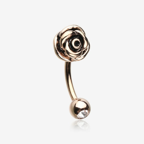 BM25 Rose Gold Blossom Rose Curved Barbell Eyebrow Ring-Clear Gem