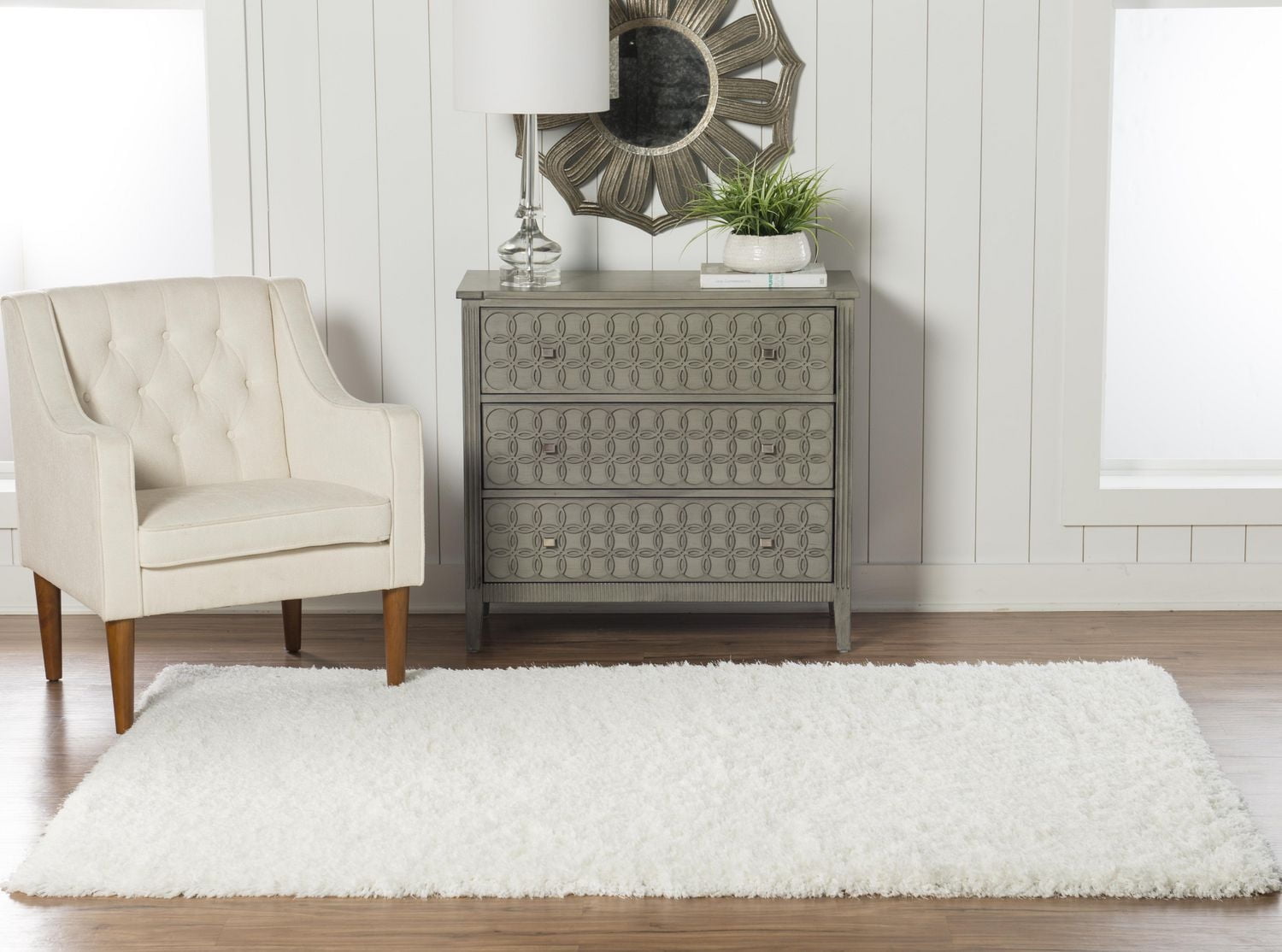 Pastel Shaggy White 5 ft. x 7 ft. Area Rug