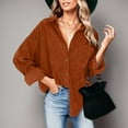 thumbnail image 4 of Womens Button Down Shirt Corduroy Long Sleeve V-Neck Collared Plain Blouses Oversized Baggy Solid Loose Fit Tops with Pocket, 4 of 6