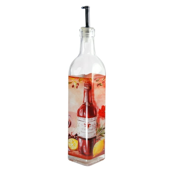 Grant Howard 16 oz Hand-Painted Wine & Poppies Glass Oil and Vinegar Cruet – Multicolored Kitchen Décor