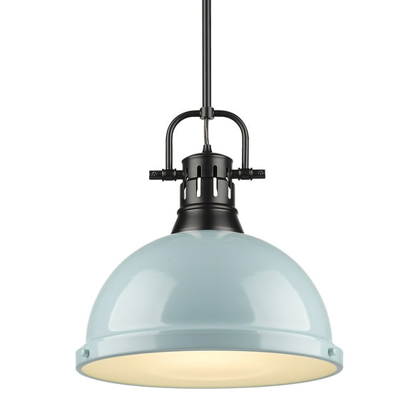 Yep by Golden Lighting Duncan 1-light 14in Rod Hung Pendant in Matte Black and Seafoam shade