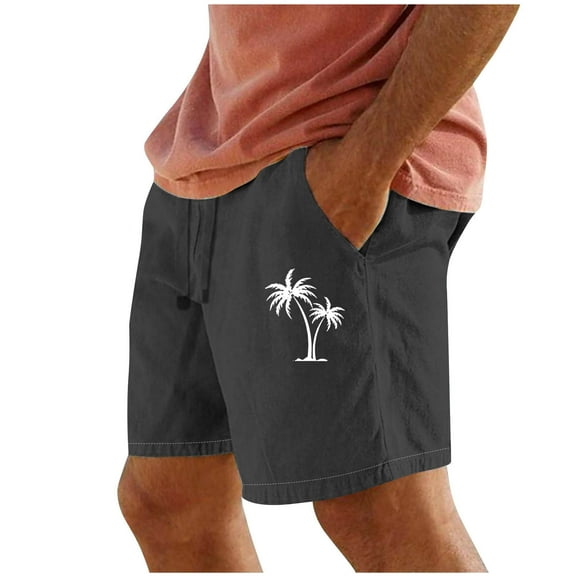 qolati Beach Shorts for Men Cotton Linen Drawstring Walk Short Casual Classic Fit 2025 Summer Mens Casual Shorts with Pockets Black M