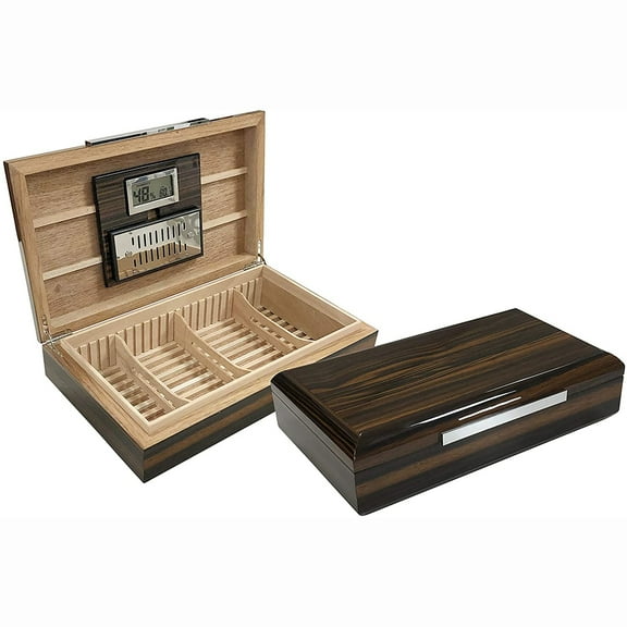 Vanderbilt Desktop Cigar Humidor - High Lacquer Ebony Wood Finish - Capacity: 120