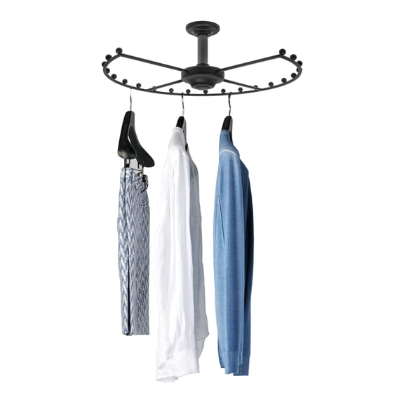 Black 360° Rotating Round Closet Rod, Clothes Hanger Rack Space Saving Round Metal Hanger Storage Organizer for Wardrobes/Cloakroom/Laundry Room