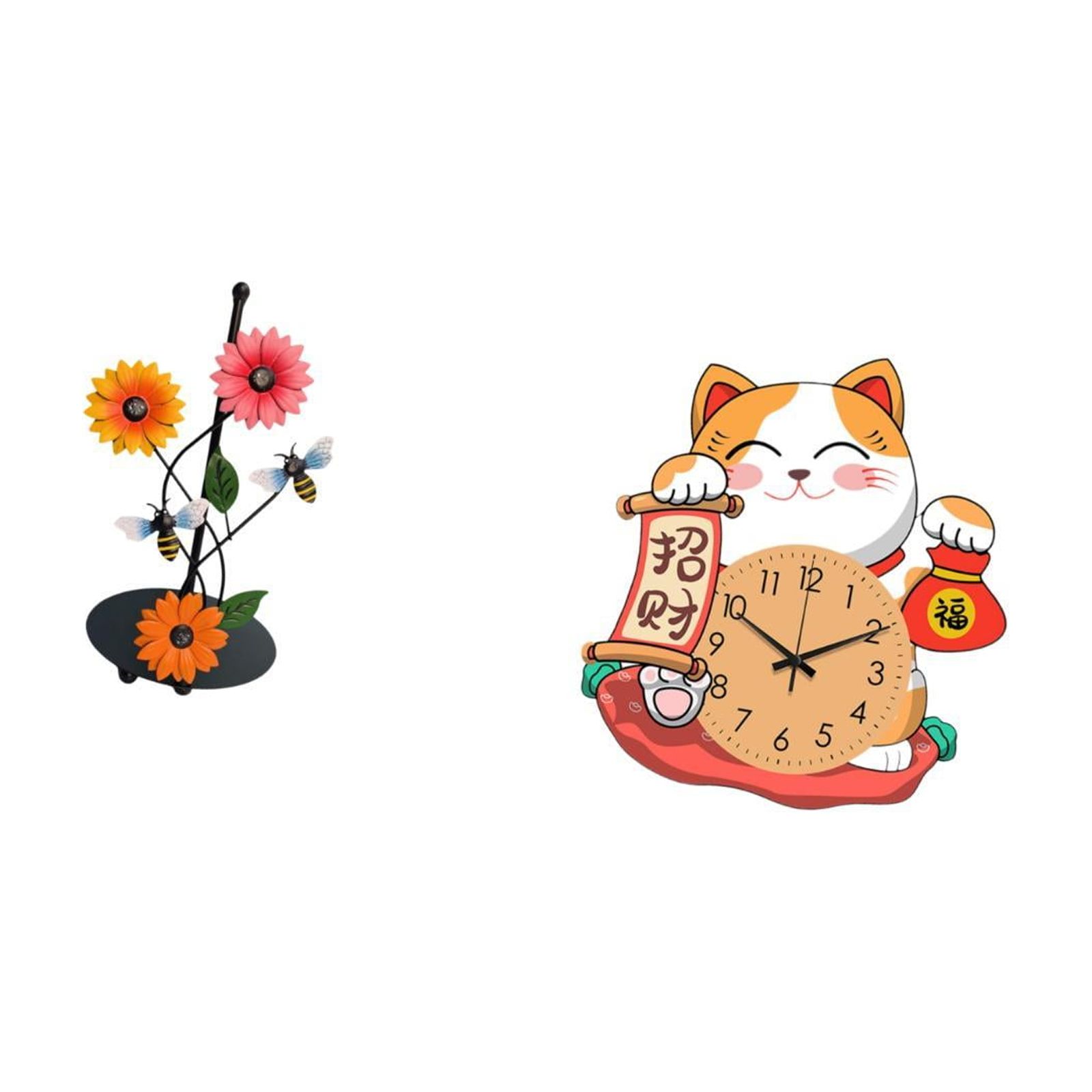 Fiocias Toilet Paper Holder Paper Towel Holder Wall Clock Silent Cat Wall Clock Iron Construction Artistic Gift Suitable for Kitchen Bedroom Living Room Offic