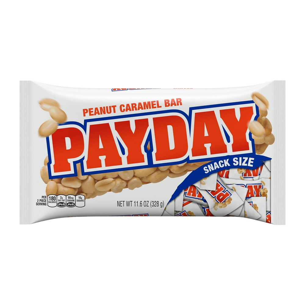 PAYDAY, Peanut and Caramel Snack Size Candy Bars, Individually Wrapped