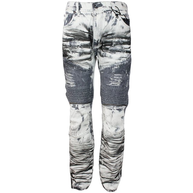 Stitches & Rivets Denim Men's Distressed Slim Straight Moto Jeans Biker