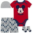 thumbnail image 1 of Mickey Mouse Boys 4 Piece Onesie Short Sock and Hat Set, Newborn, 1 of 6