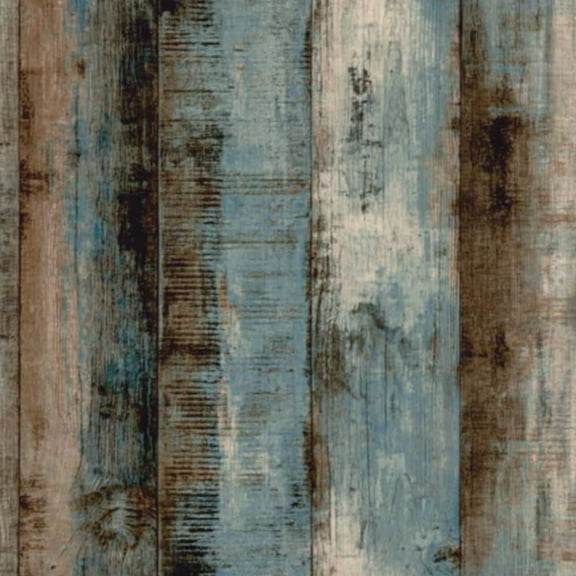 Vintage Peel and Stick Wallpaper Distressed Wooden Planks Blue Brown Beige Wall Mural 17.7in x 9.8ft Self Adhesive Removable Wall Paper Renter Friendly Wallpaper for Nursery Bedroom Cabinets
