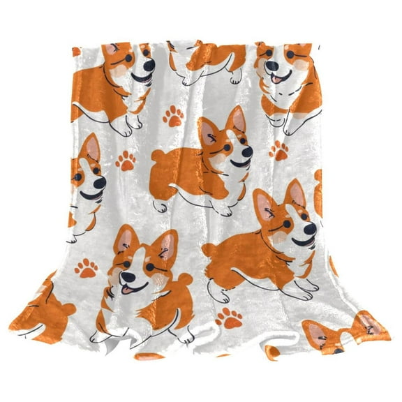 Corgi Dogs Animal Footprint Soft Throw Blanket Cozy Fleece Sofa Bed Couch Blankets for Winter & All Season, 40x60 inches