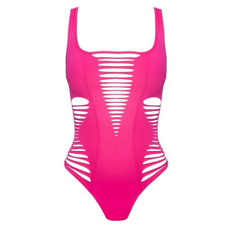 Under 10  Comfortable Bikini Women s Puncture One-piece Swimsuit  Plain Color  Plain Design  for Beach  Pool  Travel  Quick Dry  Lightweight  Fashionable  Stylish  Swimsuits Women | Hot Pink S