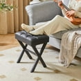 thumbnail image 2 of Square Makeup Stool with X-Leg Foot Rest, PU Footrest, Ottoman Seat Vanity Stool, Multi-Use as Small Side Table, for Bedroom, Living Room, Black LG-71B, 2 of 15